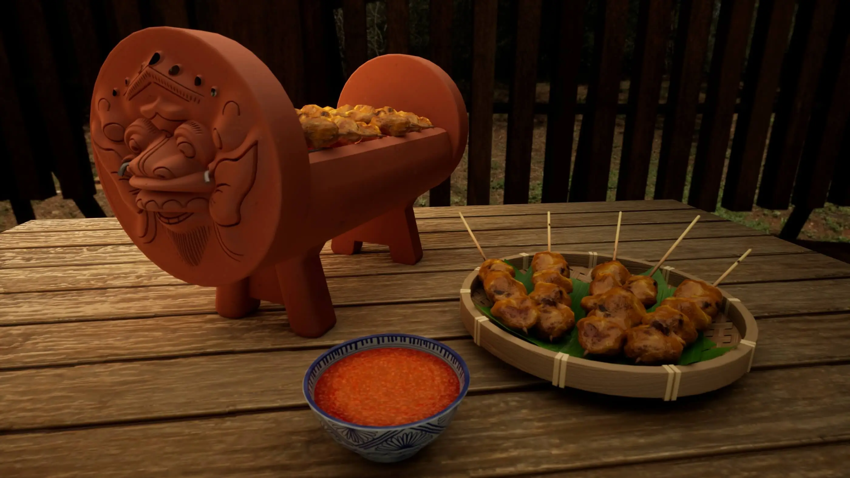 3D rendering of an Indonesian satay and grill.