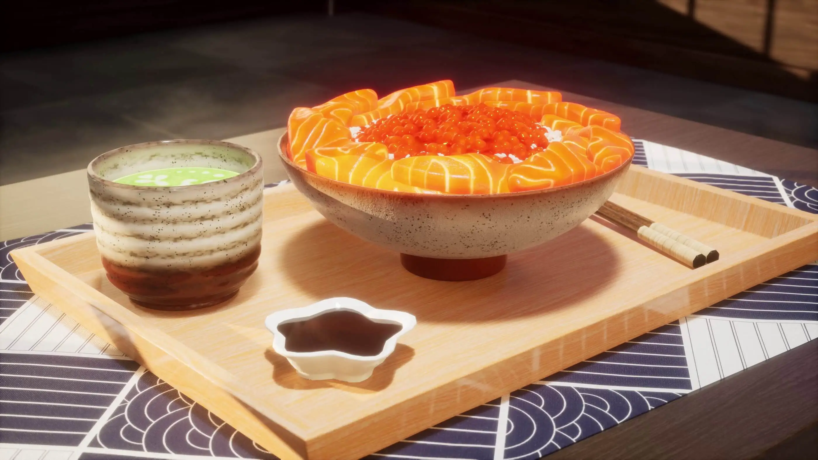 Meal tray with salmon roe and sashimi