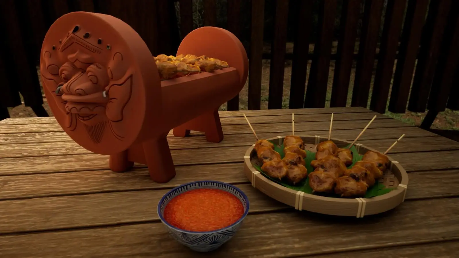 3D rendering of an Indonesian satay and grill.