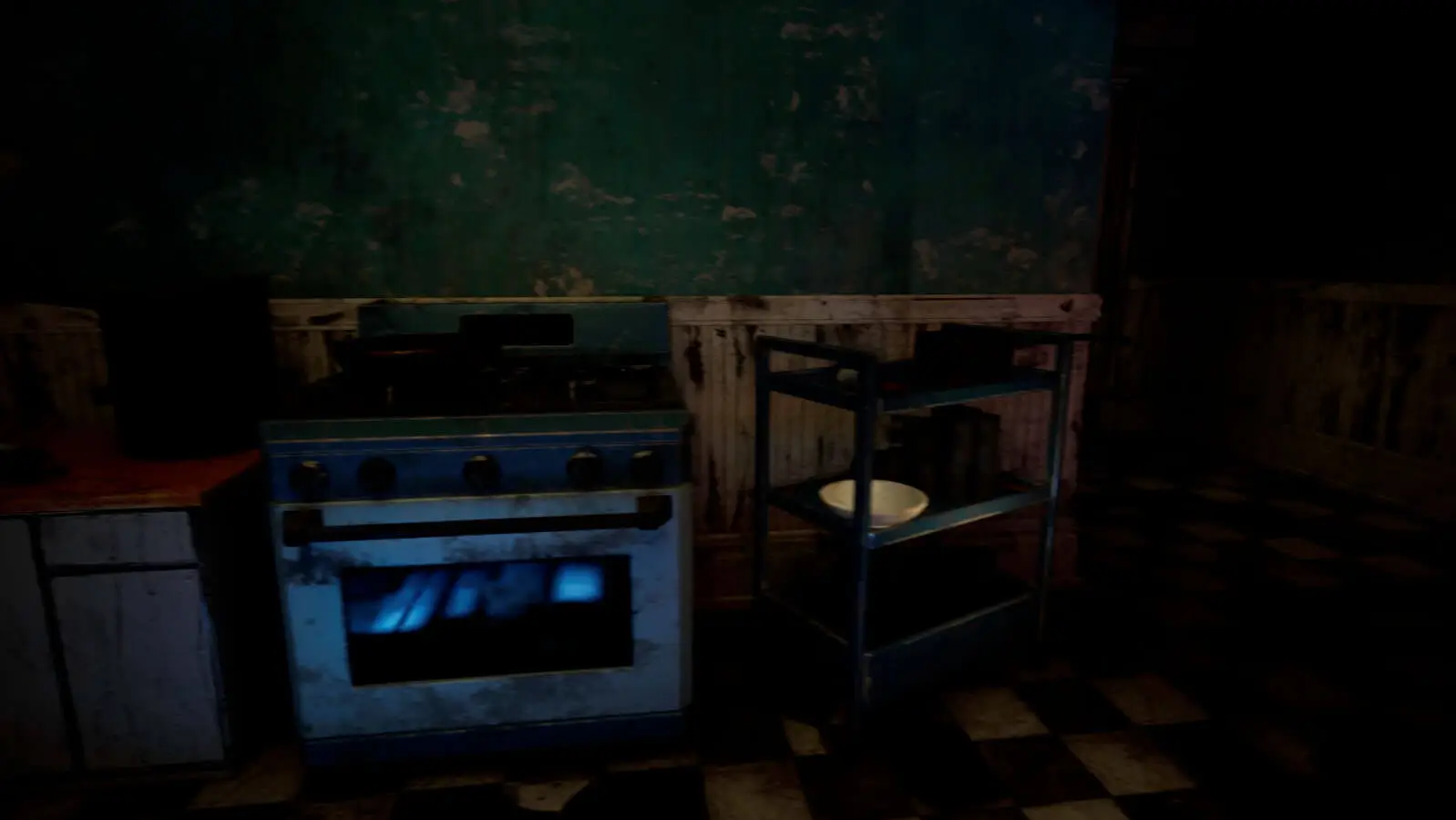 A very dirty oven sits against a soiled wall