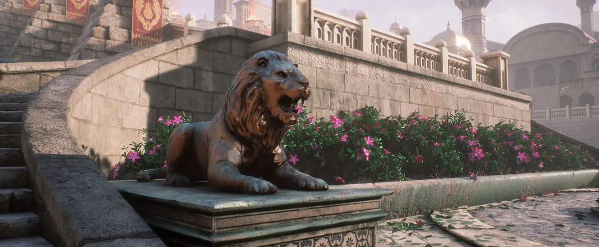 Lion statue at base of staircase