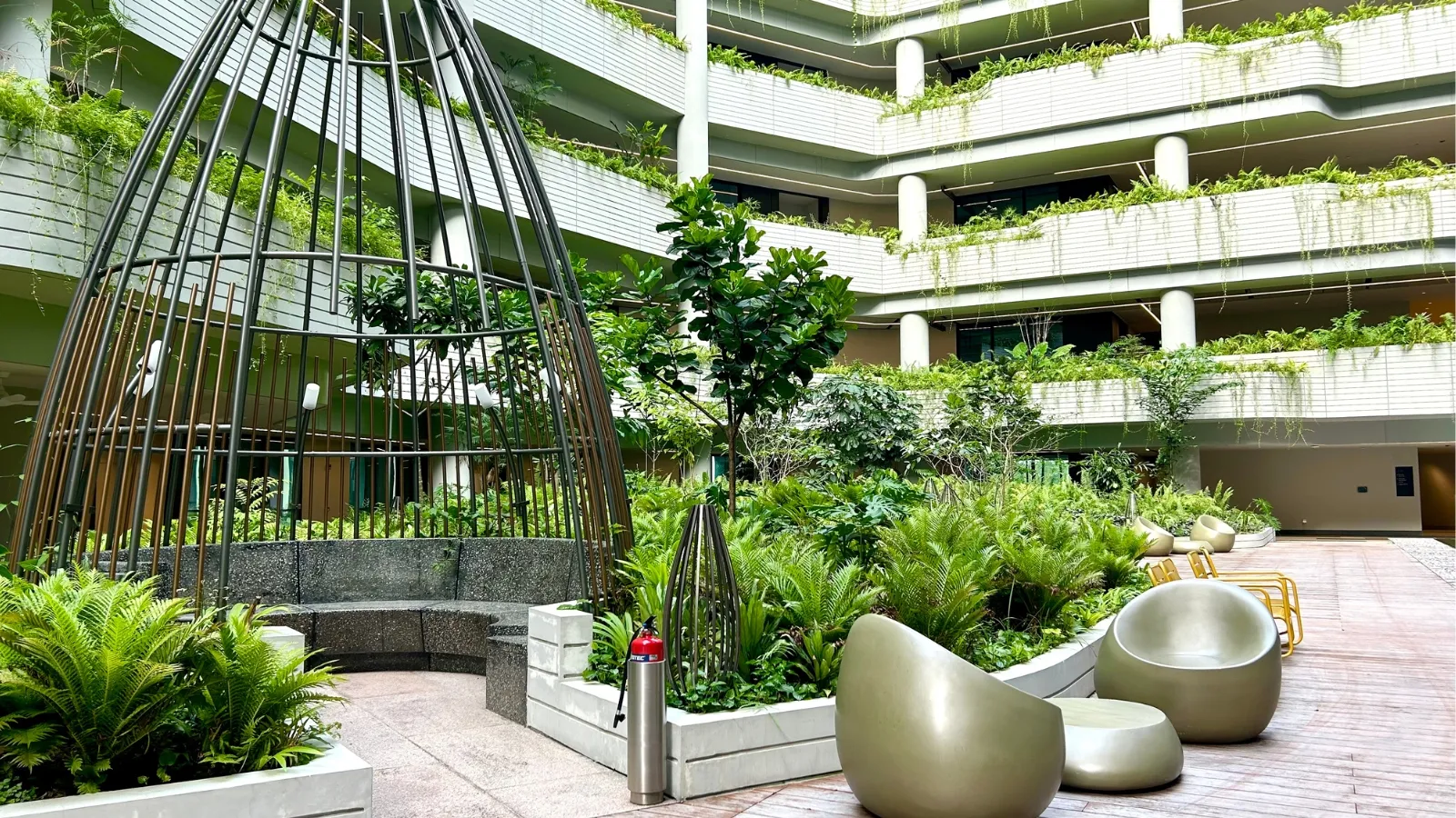 Interior view of a campus studio seating area.